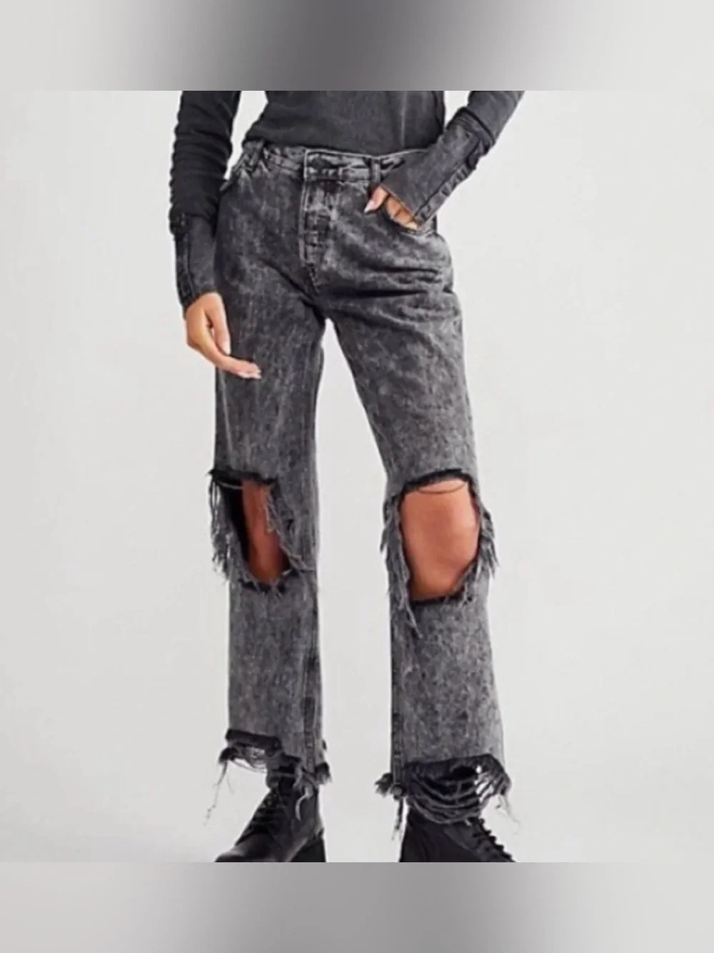 Free People Maggie Mid-rise Straight Leg Jeans distressed denim bottlerocket